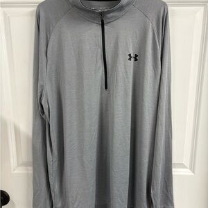 UNDER ARMOUR HeatGear Men's LooseFit 2XL Gray Long Sleeve Athletic 1/4 Zip Shirt